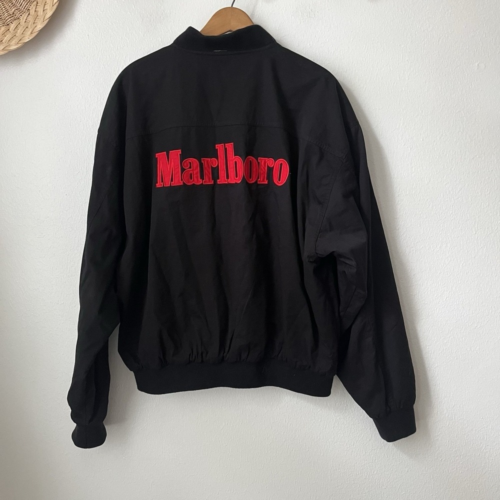 VTG 90s Marlboro Logo Black & Red Reversible Bomber Jacket Medium